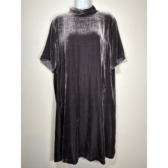 EILEEN FISHER Grey Velvet Mock Neck Tie Back Shift Dress Quiet Luxury Size Small - Picture 1 of 8
